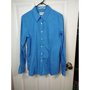 Orvis Woman 8 Blue White Polka Dot Wrinkle Resist LS Button Business Casual...